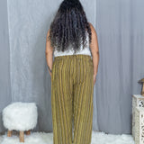 Olive Dabu stripe Handblock Printed Cotton Pants