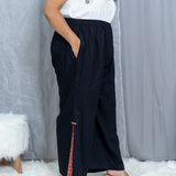 Black Rayon Flare Pants with Red Bagru Handblock patch