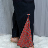 Black Rayon Flare Pants with Red Bagru Handblock patch