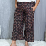 Brown Ajrakh Square Pattern Handblock Printed Cotton Pants