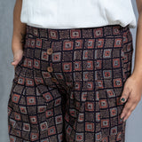 Brown Ajrakh Square Pattern Handblock Printed Cotton Pants