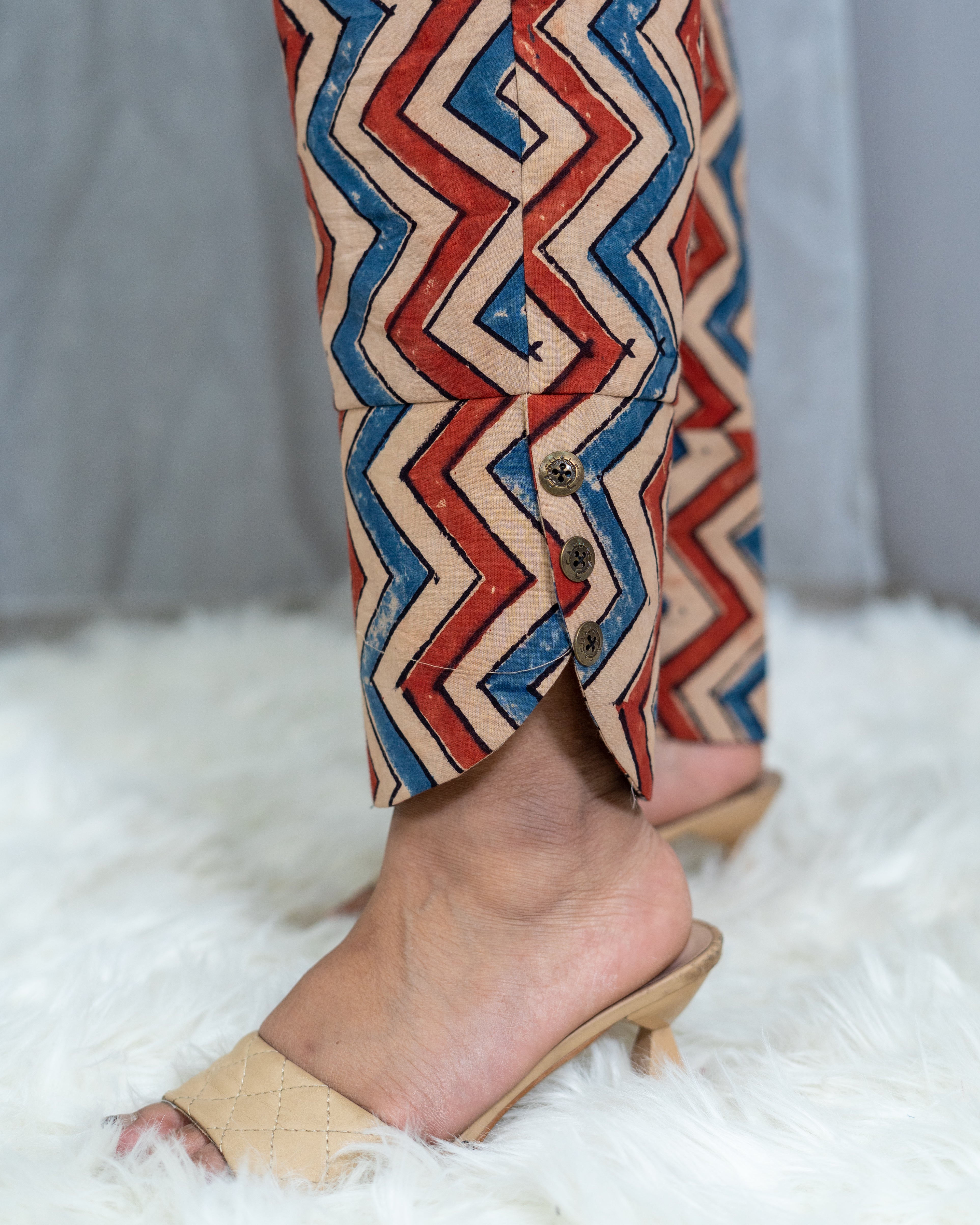 Ajrakh White Handblock printed zig zag cotton pants