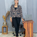 Black Kalamkari Handblock Printed Cotton Blazer