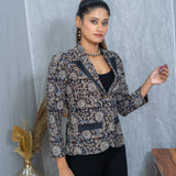 Black Kalamkari Handblock Printed Cotton Blazer