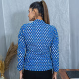 Blue Bagru Booti Handblock Printed Cotton Blazer