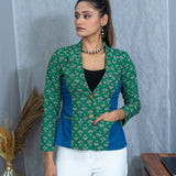 Green Bagru Booti Handblock Printed Cotton Blazer