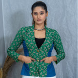 Green Bagru Booti Handblock Printed Cotton Blazer