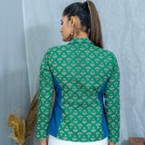 Green Bagru Booti Handblock Printed Cotton Blazer