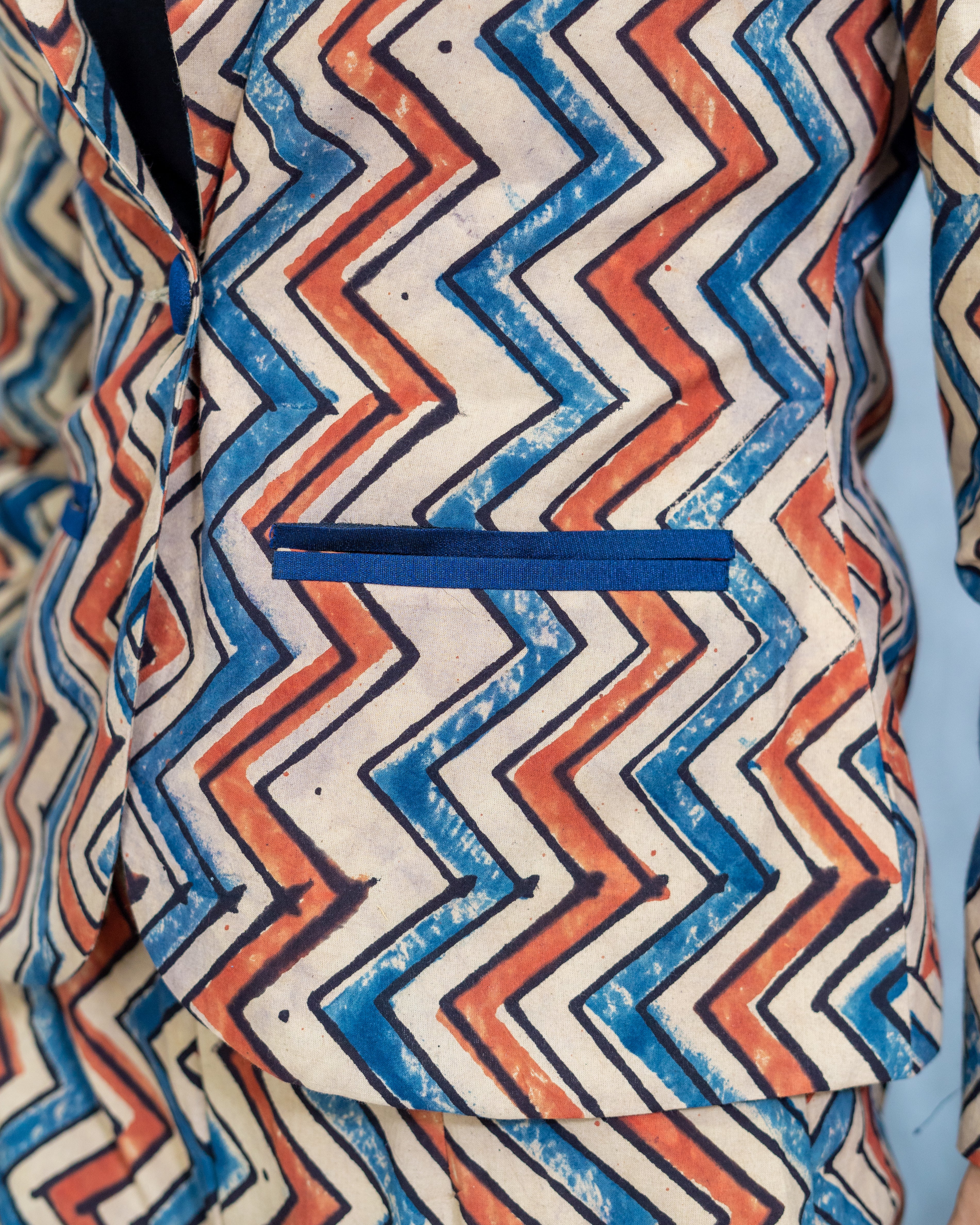 Ajrakh offwhite zig zag cotton blazer set