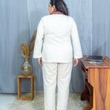 White cotton blazer set with red bagru collar