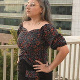 Indigo Ajrakh Top with Black Skirt