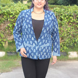 Indigo Dabu Handblock Printed Cotton Blazer