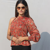 Red Ajrakh Handblock Printed Modal Silk Top