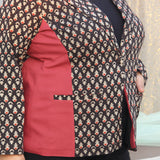 Black Cotton Blazer with Red & White Bagru Handblock Printed Booti