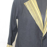 Black Cotton Blazer with Olive Dabu Handblock Printed Collar