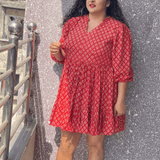 Red Bagru Handblock Printed Modal Cotton Frock Style Dress
