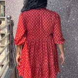 Red Bagru Handblock Printed Modal Cotton Frock Style Dress